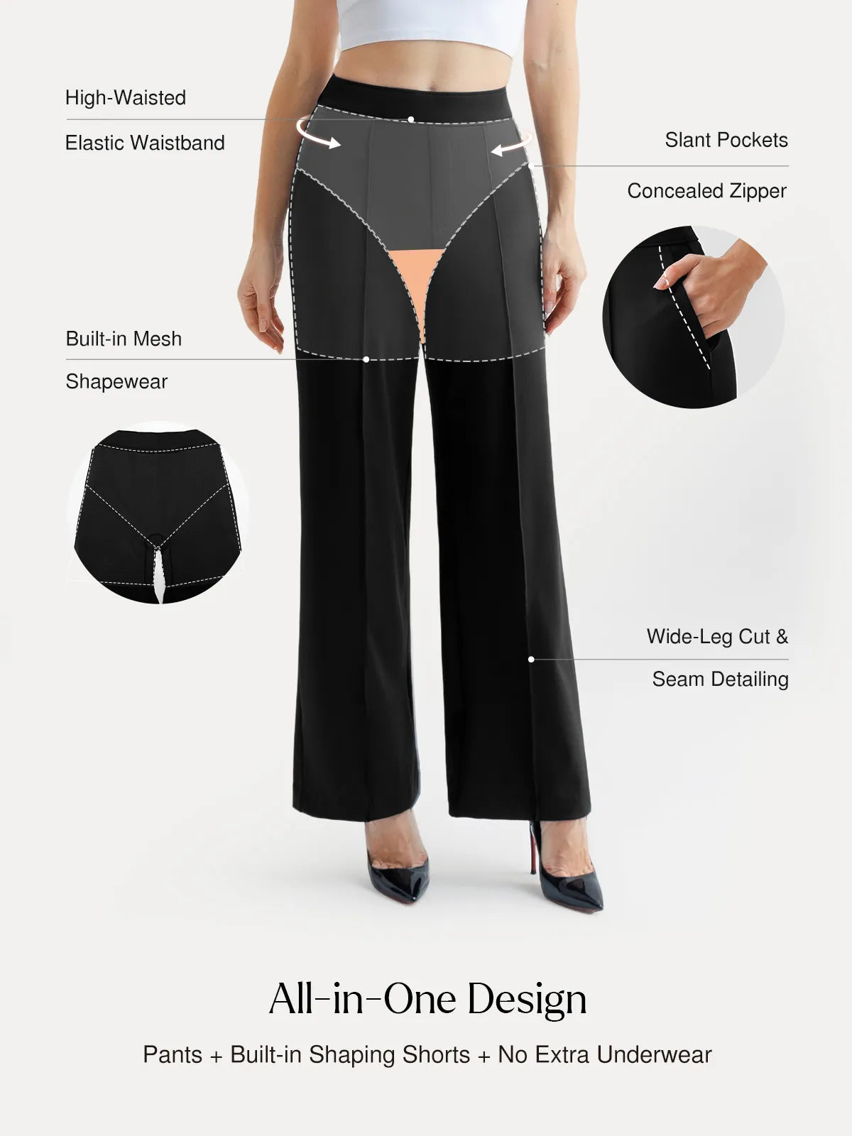 Shapewear Stretch Knit High-Waisted Tummy Control Wide Leg Trousers