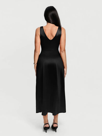 Shapewear Lace Charmeuse Deep V-Neck Tummy Control Maxi Slip Dress