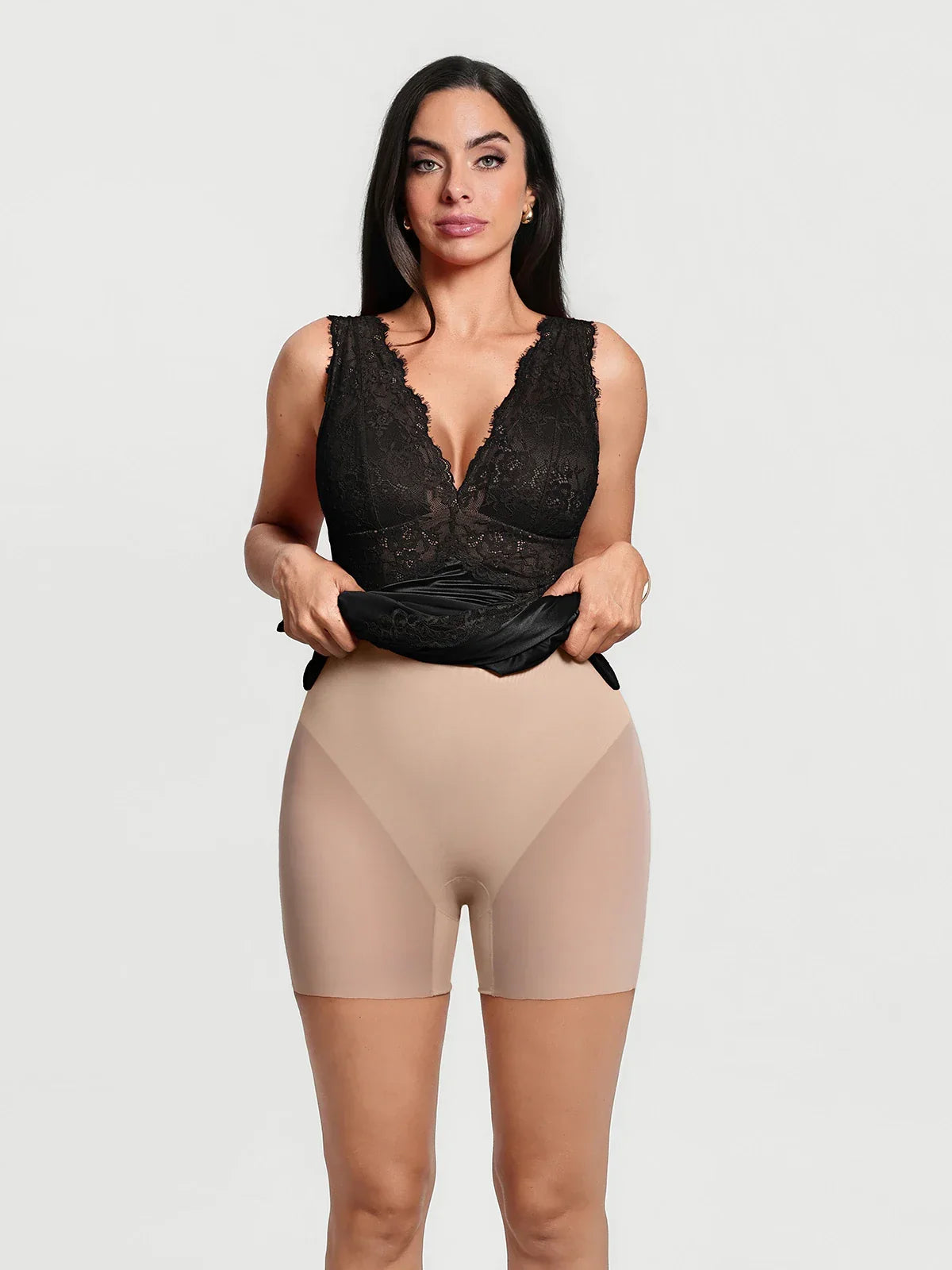 Shapewear Lace Charmeuse Deep V-Neck Tummy Control Maxi Slip Dress
