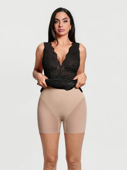 Shapewear Lace Charmeuse Deep V-Neck Tummy Control Maxi Slip Dress