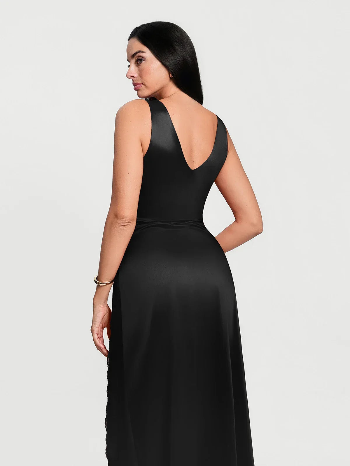 Shapewear Lace Charmeuse Deep V-Neck Tummy Control Maxi Slip Dress
