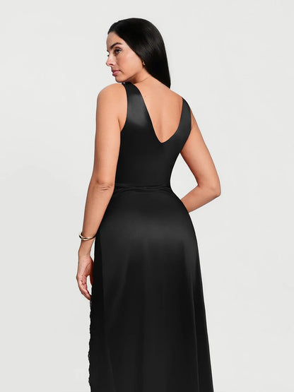 Shapewear Lace Charmeuse Deep V-Neck Tummy Control Maxi Slip Dress