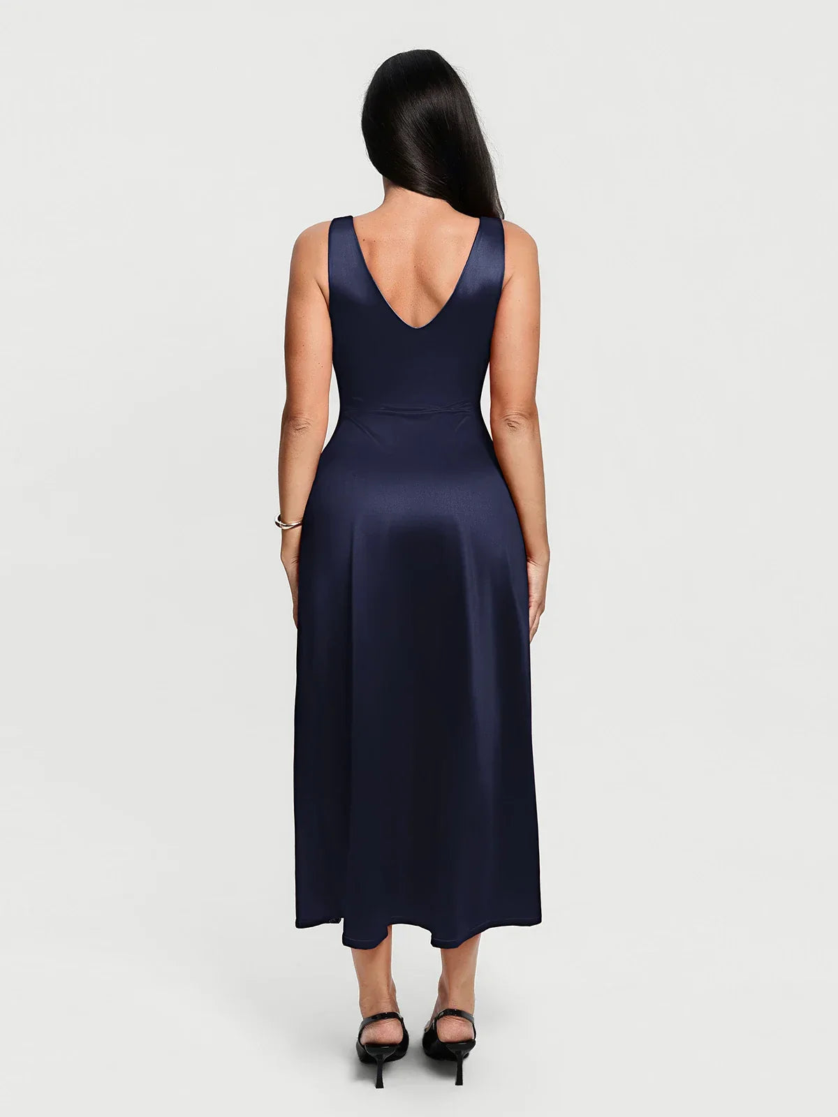 Shapewear Lace Charmeuse Deep V-Neck Tummy Control Maxi Slip Dress