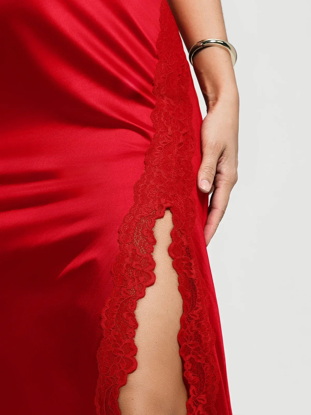 Shapewear Lace Charmeuse Deep V-Neck Tummy Control Maxi Slip Dress