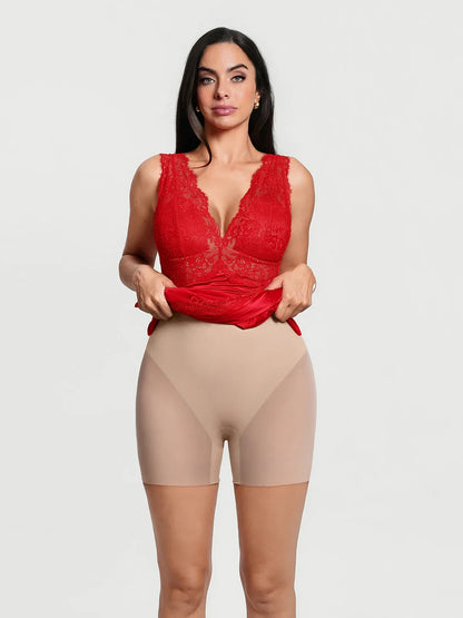 Shapewear Lace Charmeuse Deep V-Neck Tummy Control Maxi Slip Dress