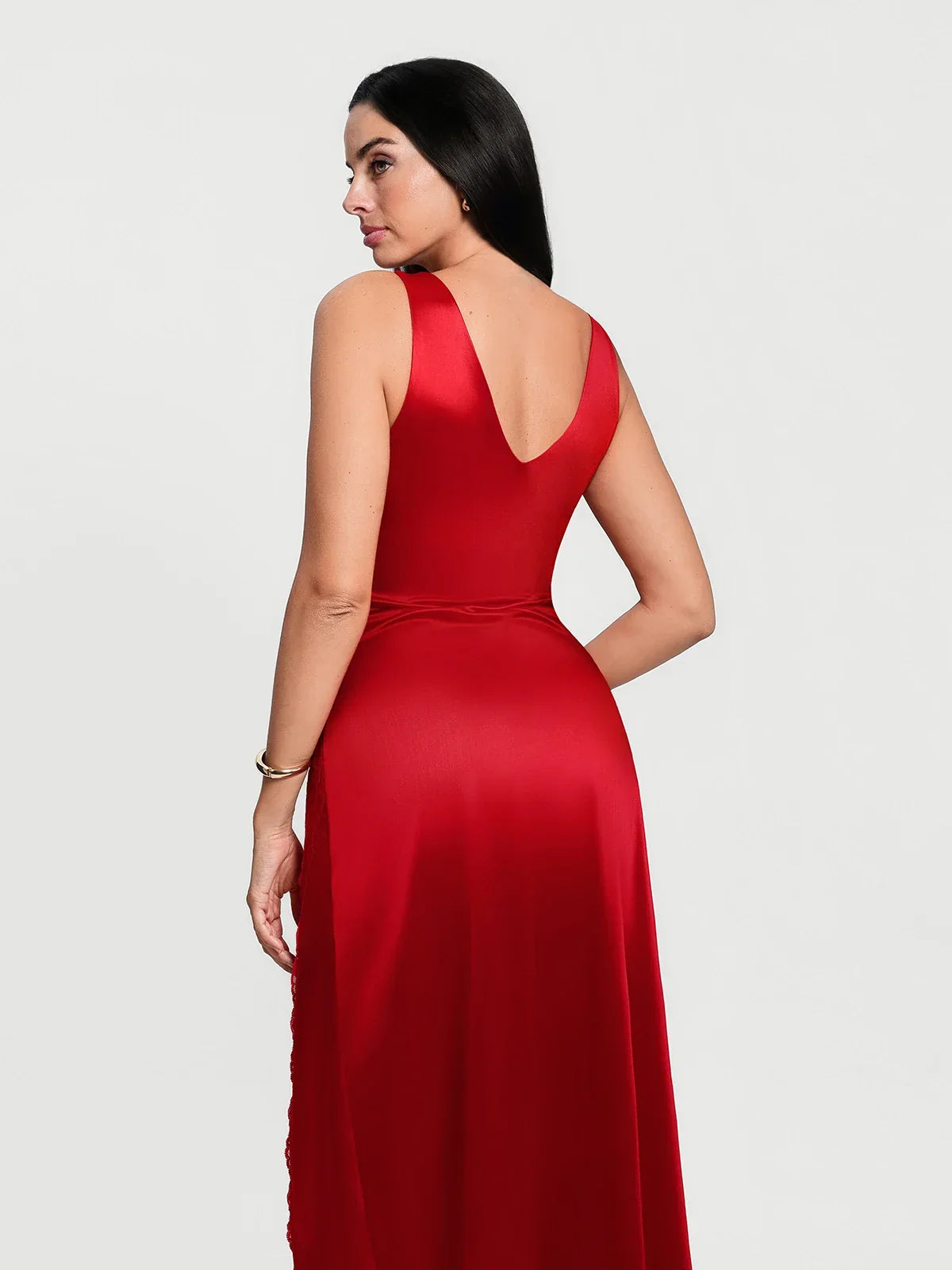 Shapewear Lace Charmeuse Deep V-Neck Tummy Control Maxi Slip Dress