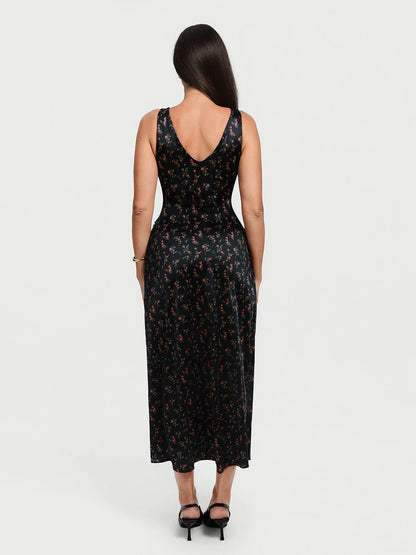 Shapewear Lace Charmeuse Deep V-Neck Tummy Control Maxi Slip Dress