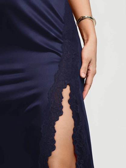 Shapewear Lace Charmeuse Deep V-Neck Tummy Control Maxi Slip Dress