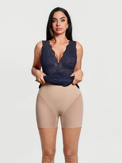 Shapewear Lace Charmeuse Deep V-Neck Tummy Control Maxi Slip Dress