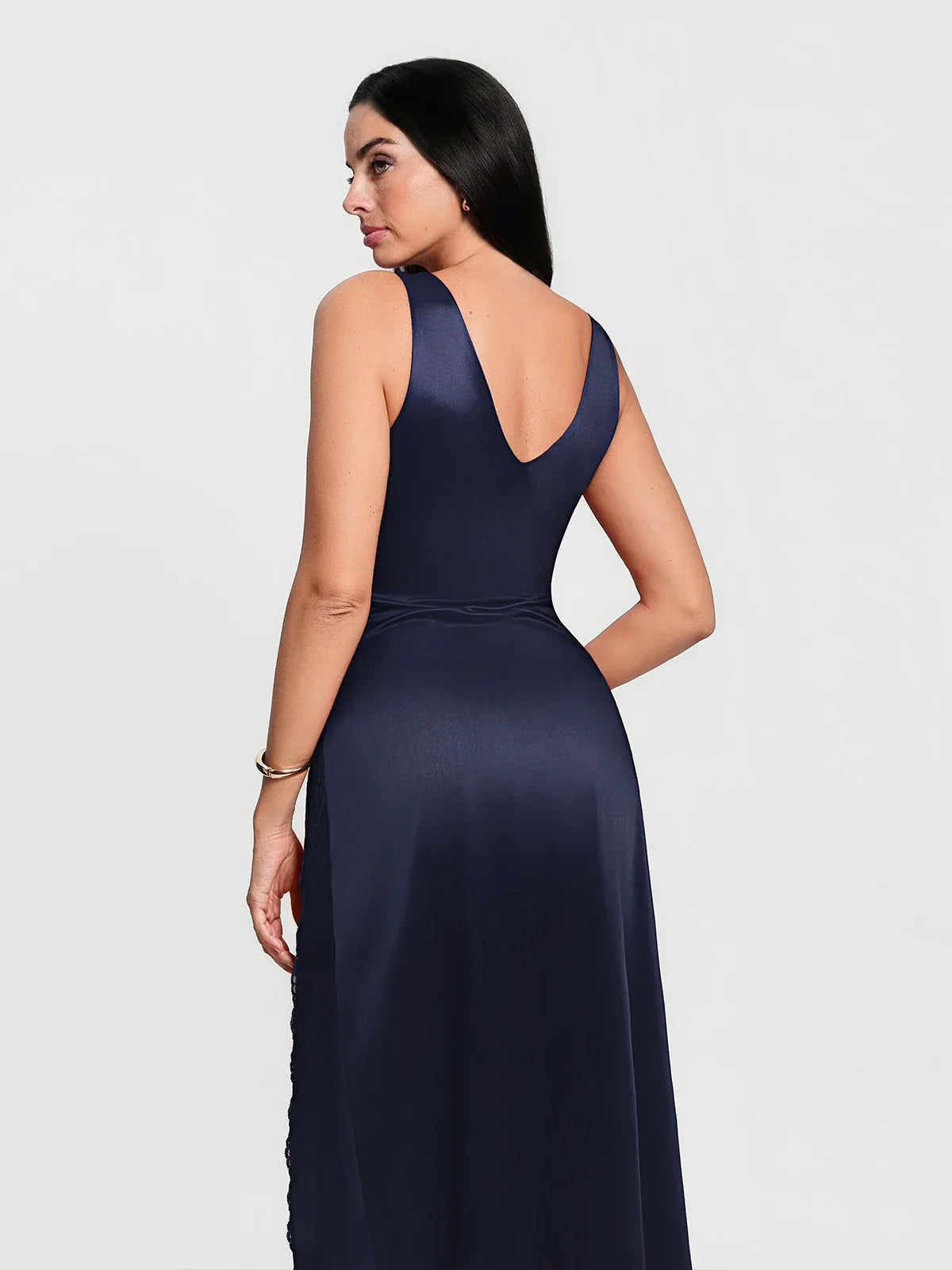 Shapewear Lace Charmeuse Deep V-Neck Tummy Control Maxi Slip Dress