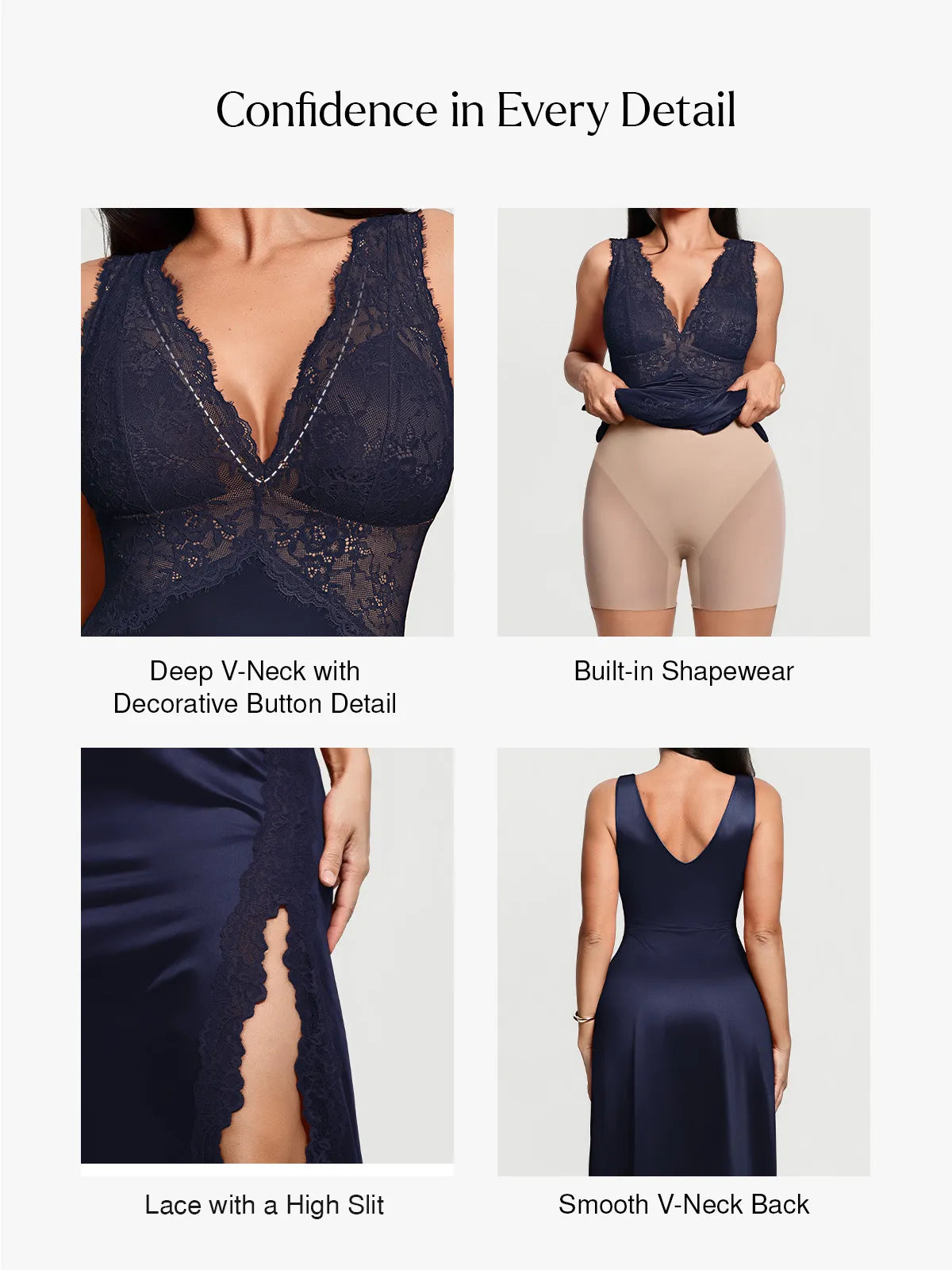 Shapewear Lace Charmeuse Deep V-Neck Tummy Control Maxi Slip Dress