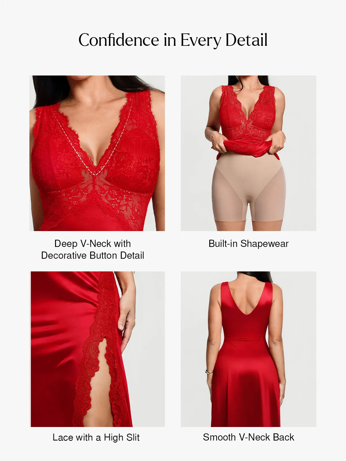 Shapewear Lace Charmeuse Deep V-Neck Tummy Control Maxi Slip Dress