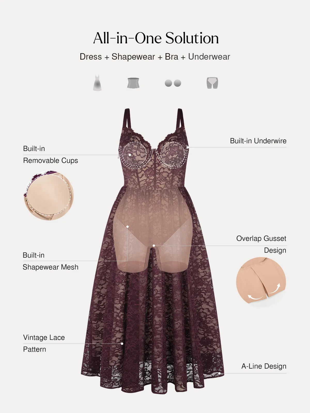 Shapewear Lace Corset A-Line Maxi Dress
