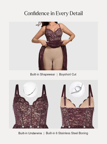 Shapewear Lace Corset A-Line Maxi Dress