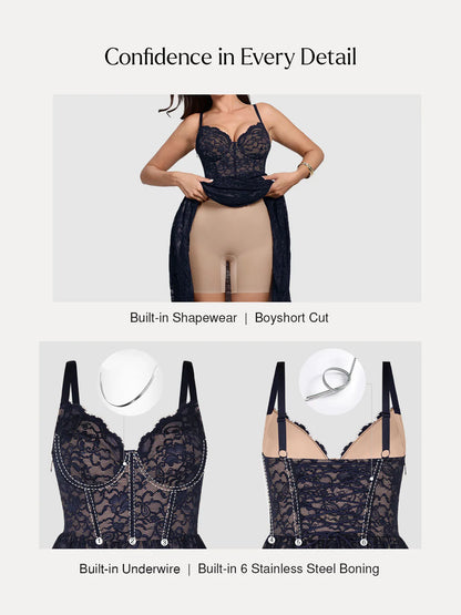 Shapewear Lace Corset A-Line Maxi Dress