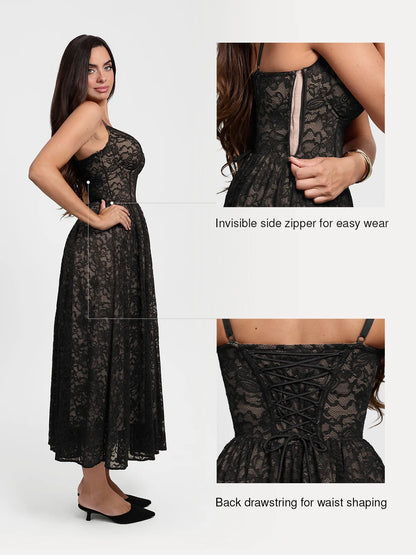 Shapewear Lace Corset A-Line Maxi Dress