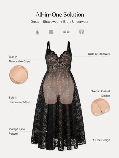 Shapewear Lace Corset A-Line Maxi Dress