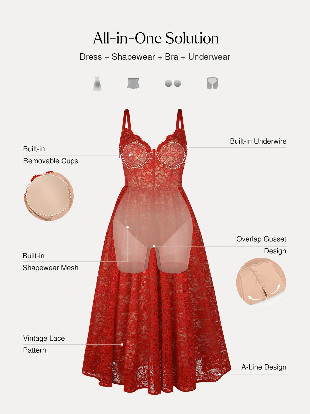 Shapewear Lace Corset A-Line Maxi Dress