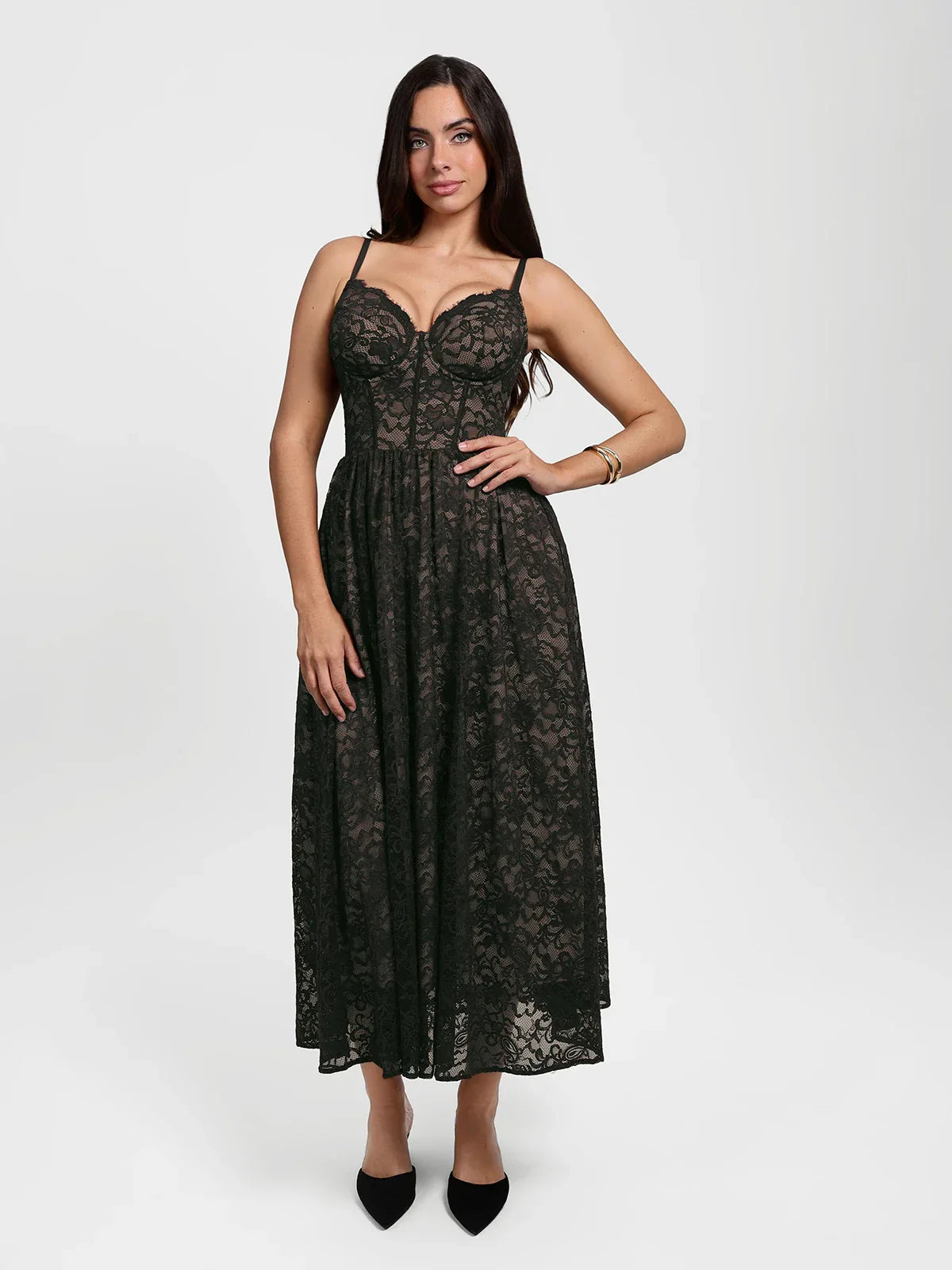 Shapewear Lace Corset A-Line Maxi Dress