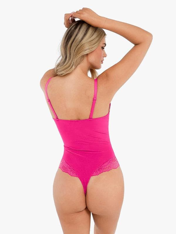 Shapewear Deep V-Neck Lace Sculpting Thong Bodysuit