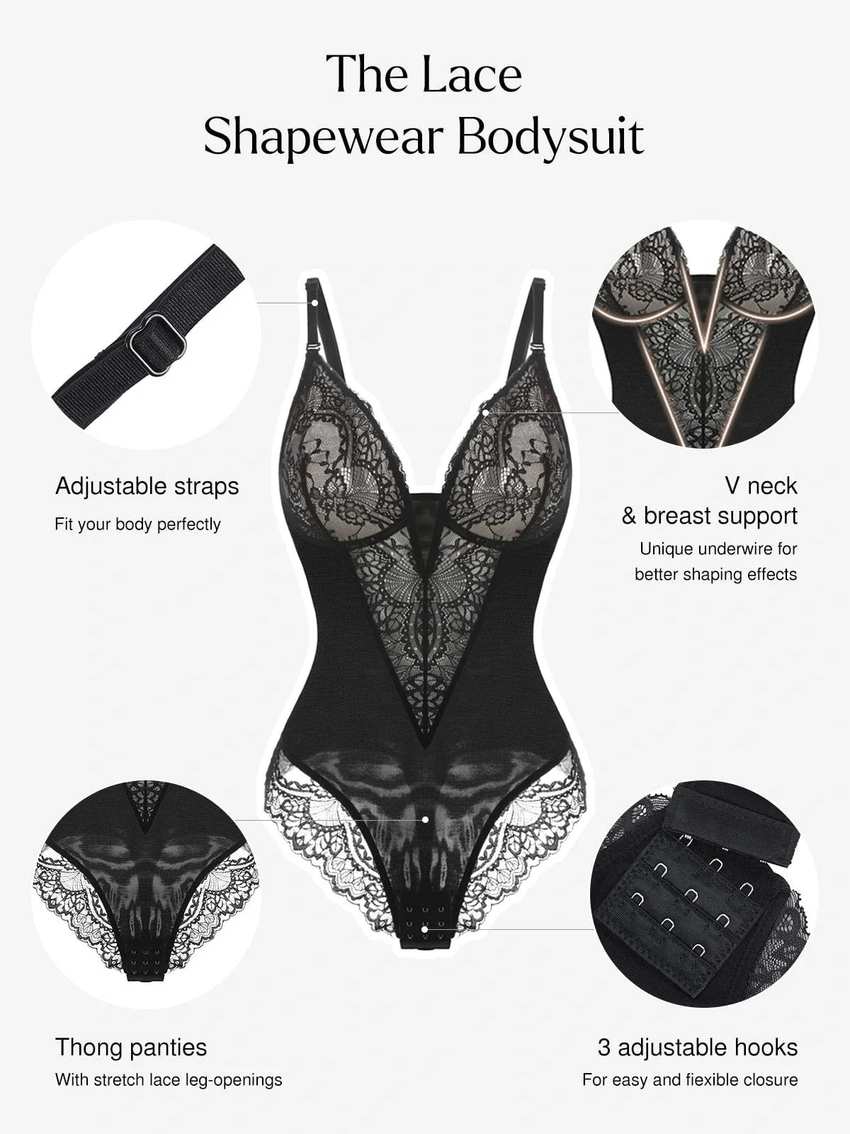 Shapewear Deep V-Neck Lace Sculpting Thong Bodysuit