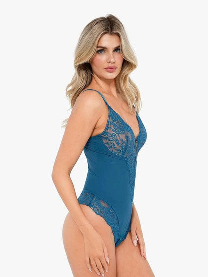 Shapewear Deep V-Neck Lace Sculpting Thong Bodysuit