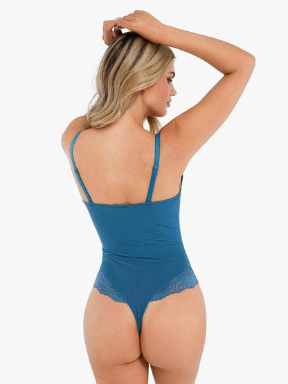 Shapewear Deep V-Neck Lace Sculpting Thong Bodysuit