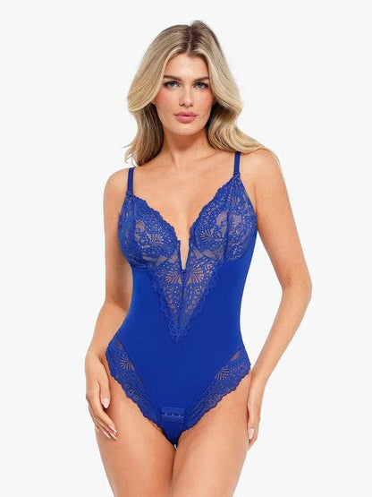 Shapewear Deep V-Neck Lace Sculpting Thong Bodysuit