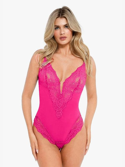 Shapewear Deep V-Neck Lace Sculpting Thong Bodysuit