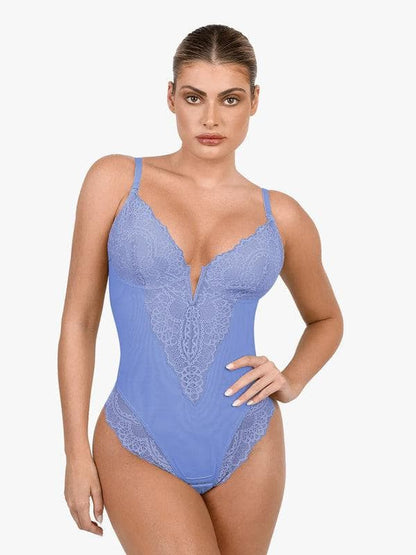 Shapewear Deep V-Neck Lace Sculpting Thong Bodysuit