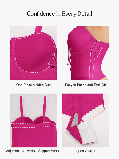 Shapewear Lace-Up Corset Bodysuit with Removable Straps