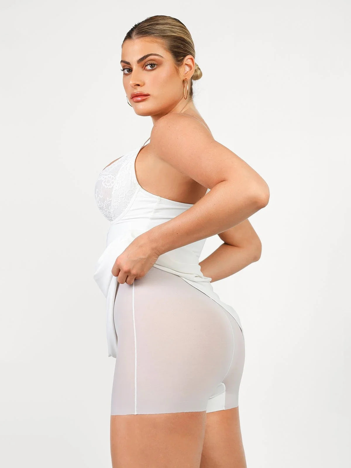 Shapewear Lace V Neck Side Slit Slimming Maxi Slip Dress