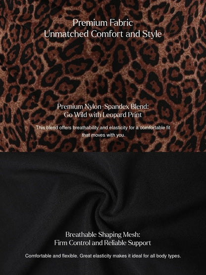 Shapewear Leopard Cowl Neck Halter Tummy Control Bodysuit