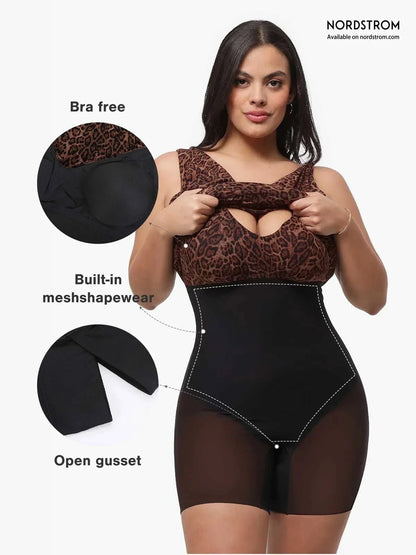 Shapewear Leopard Cowl Neck Ruched Sculpting Maxi Dress