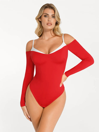 Shapewear Long Sleeve Cold Shoulder Tummy Control Bodysuit