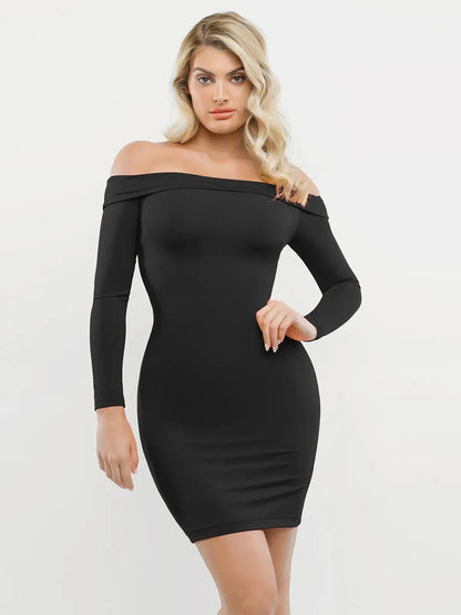 Shapewear Long Sleeve Off-the-Shoulder Bodycon Mini Dress