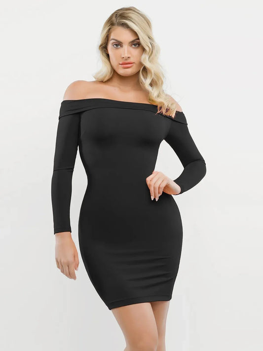 Shapewear Long Sleeve Off-the-Shoulder Bodycon Mini Dress