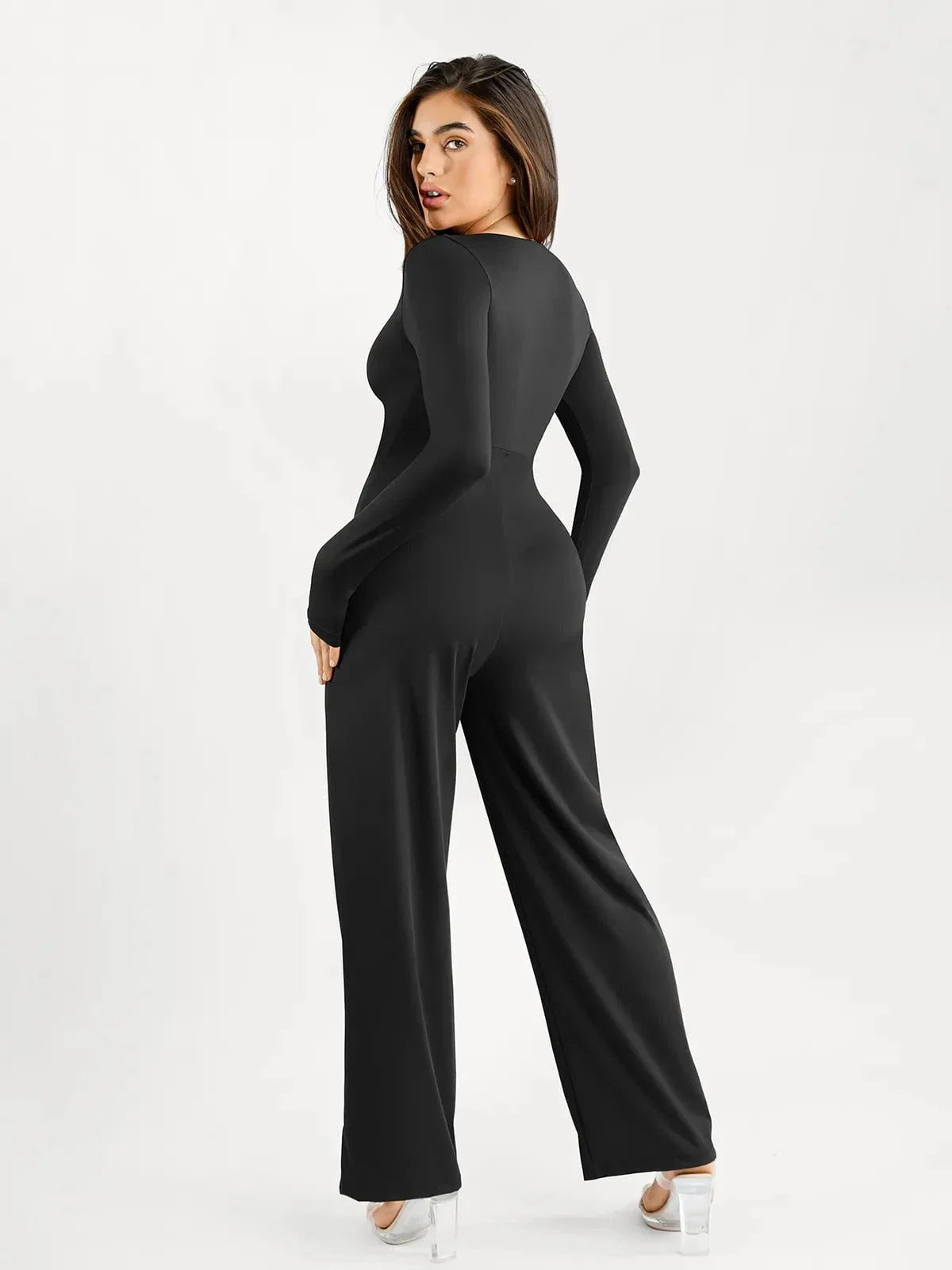 Shapewear Long Sleeve Square Neck Slimming Wide Leg Jumpsuit