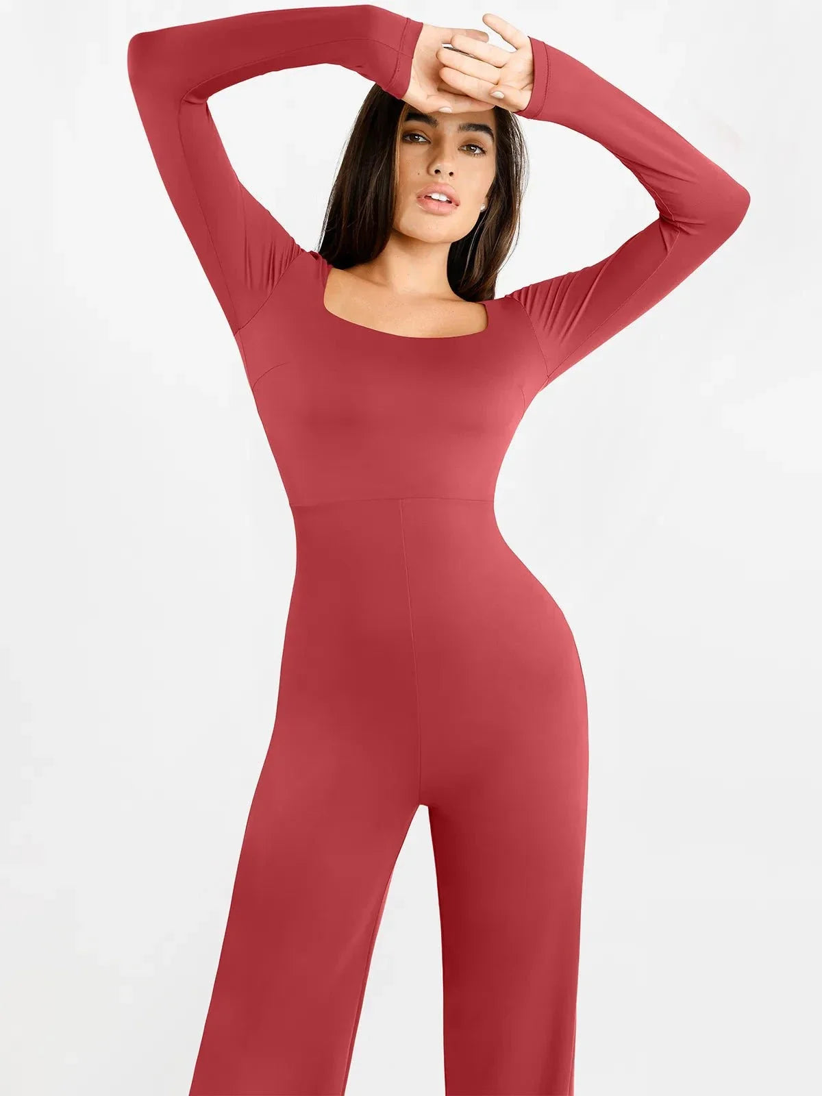 Shapewear Long Sleeve Square Neck Slimming Wide Leg Jumpsuit