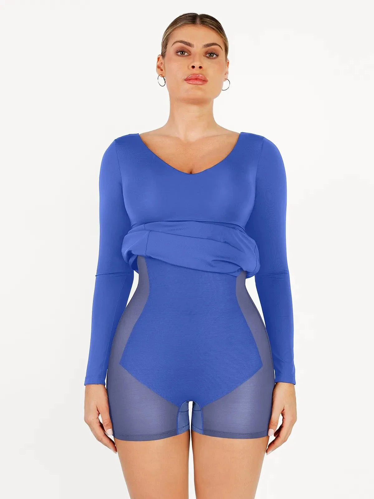 Shapewear V-Neck Low Back Long Sleeve Slimming Maxi Dress