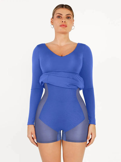 Shapewear V-Neck Low Back Long Sleeve Slimming Maxi Dress