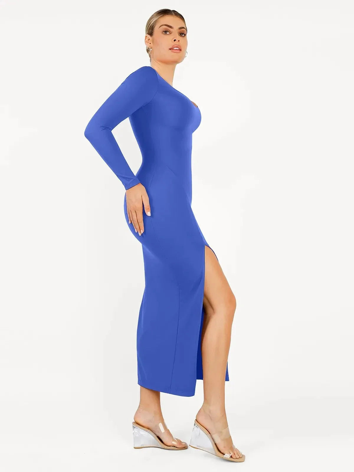 Shapewear V-Neck Long Sleeve Low Back Slimming Maxi Dress