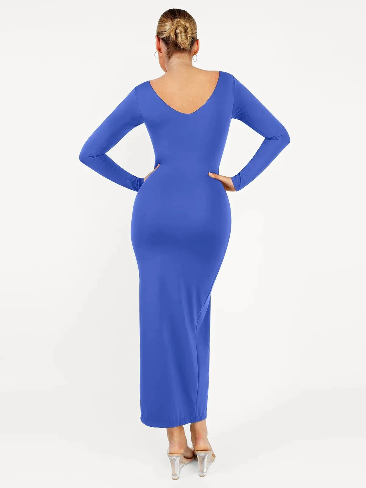 Shapewear V-Neck Low Back Long Sleeve Slimming Maxi Dress