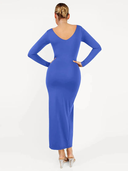 Shapewear V-Neck Low Back Long Sleeve Slimming Maxi Dress