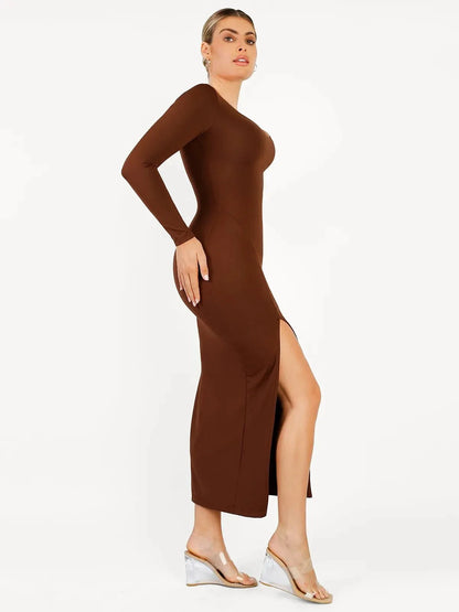 Shapewear V-Neck Low Back Long Sleeve Slimming Maxi Dress