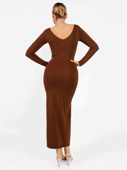 Shapewear V-Neck Low Back Long Sleeve Slimming Maxi Dress