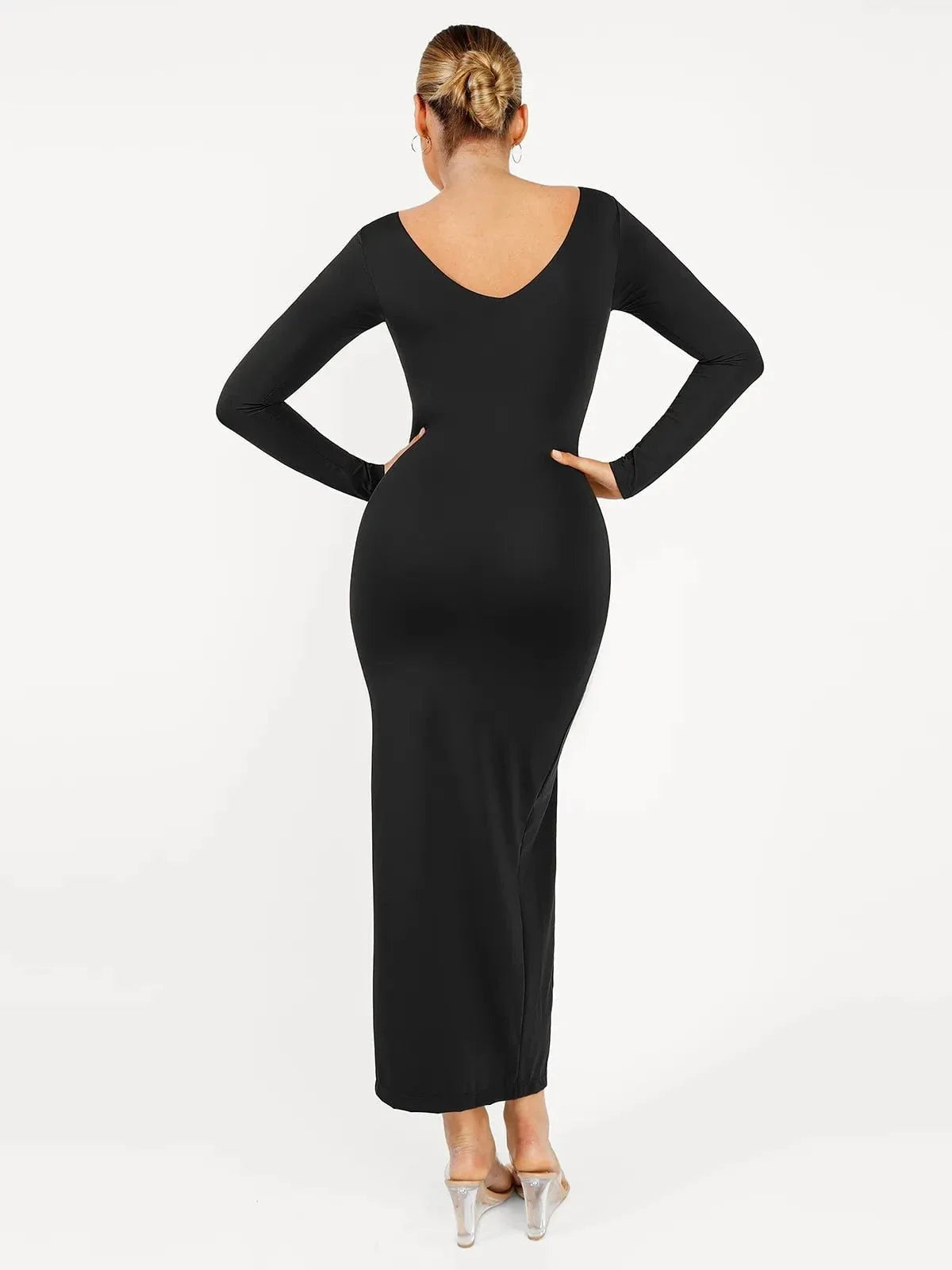 Shapewear V-Neck Low Back Long Sleeve Slimming Maxi Dress