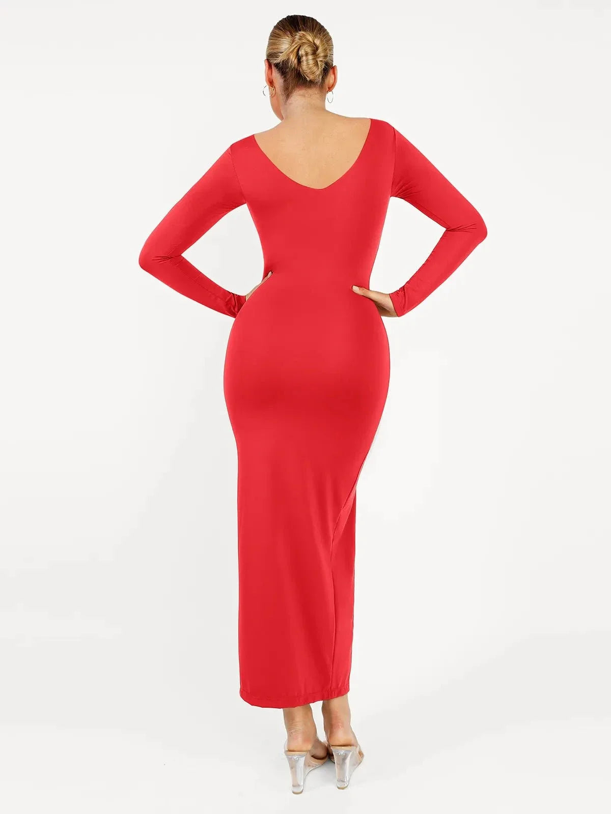 Shapewear V-Neck Low Back Long Sleeve Slimming Maxi Dress