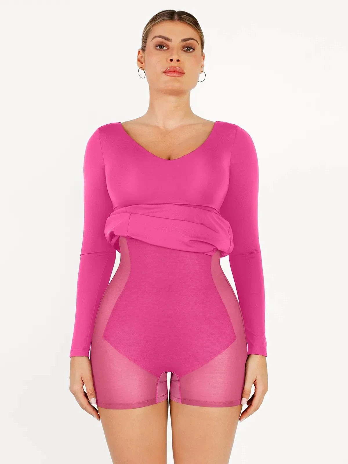 Shapewear V-Neck Low Back Long Sleeve Slimming Maxi Dress
