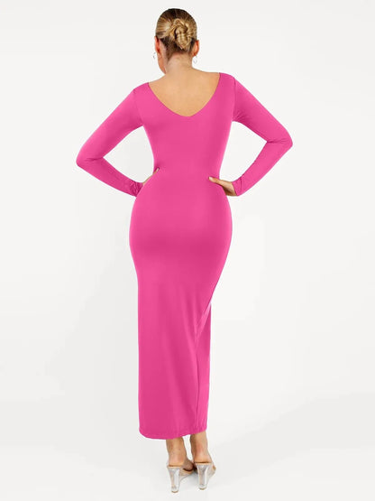 Shapewear V-Neck Long Sleeve Low Back Slimming Maxi Dress
